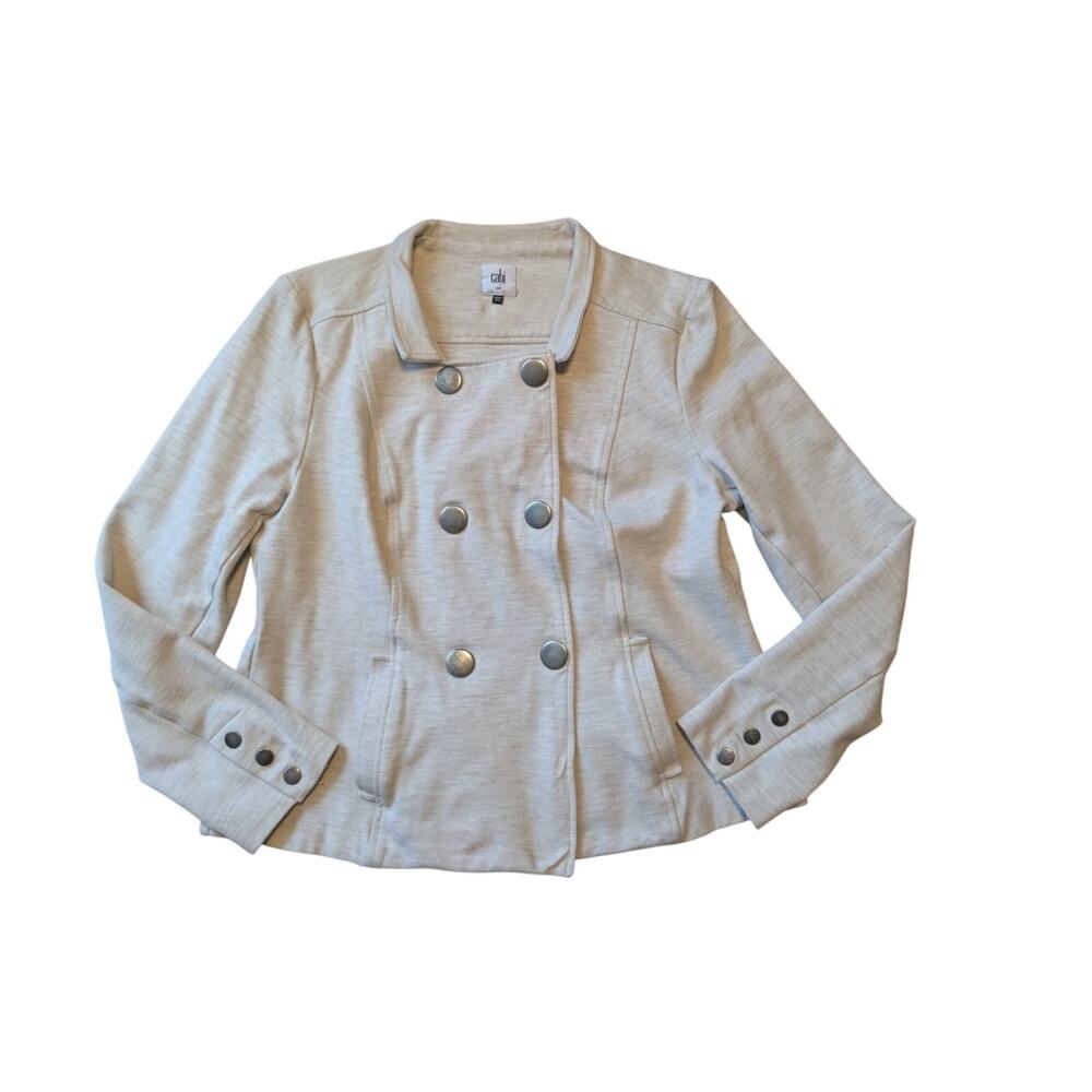 Cabi Women’s Cream Double Breasted Military Style Knit Jacket Blazer Size Medium